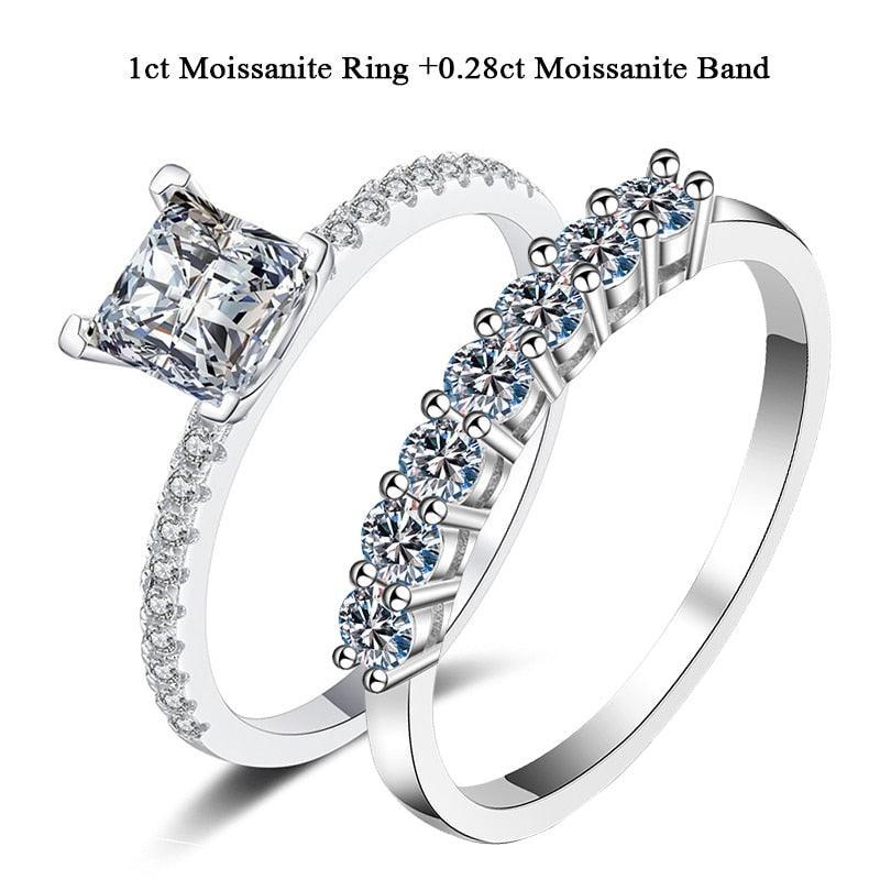 1-2CT Princess Cut High Quality Moissanite Diamonds VVS Colorless Solitaire Diamond Bridal Sets Ring - The Jewellery Supermarket