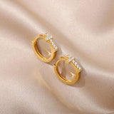 CZ Zircon Crystals Cross Hoop Stainless Steel Small Geometric Round Earrings For Women - Religious Jewellery - The Jewellery Supermarket