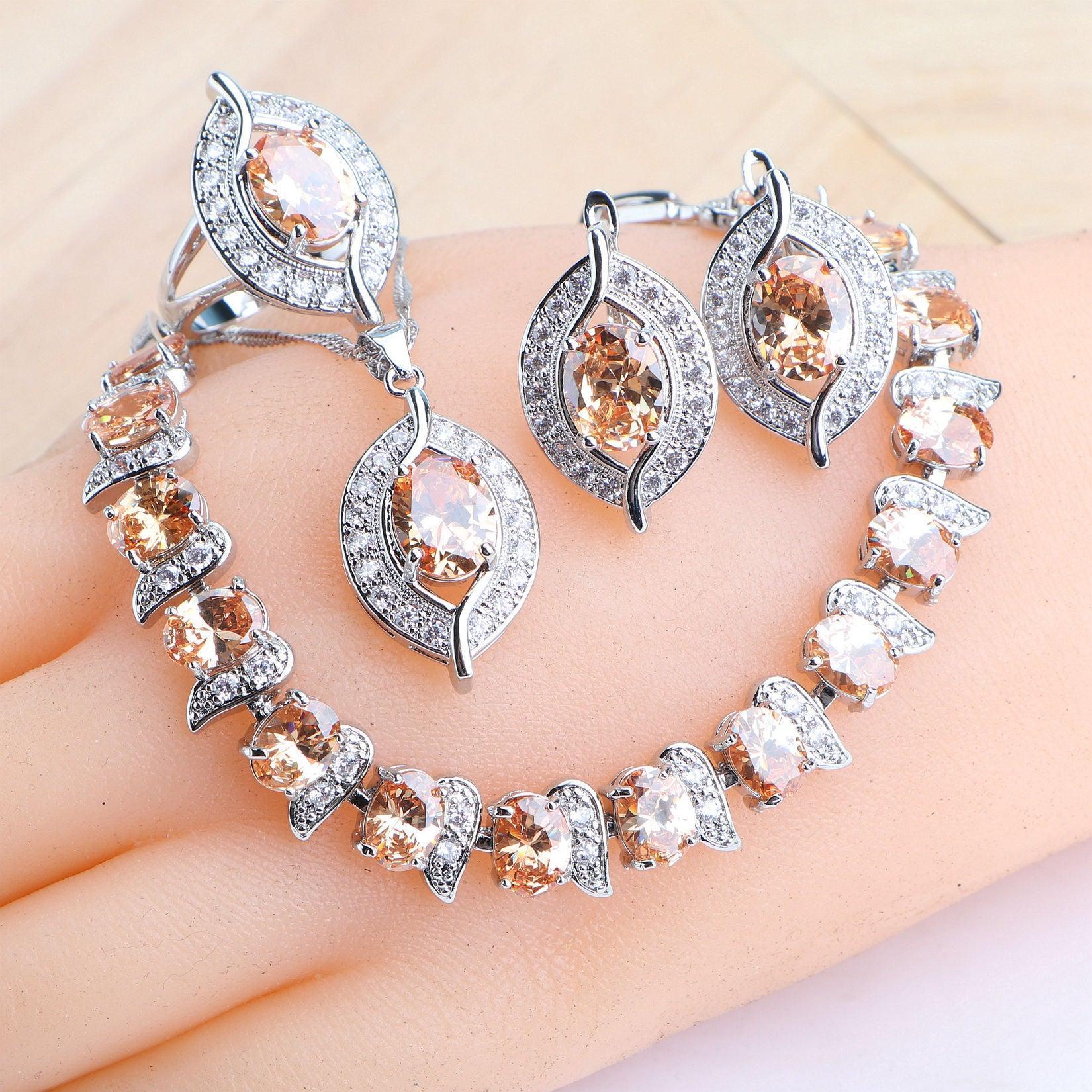 NEW ARRIVAL AAA Zircon Crystals Silver Earrings Charms Bracelets For Women Fashion Wedding Jewellery Sets - The Jewellery Supermarket