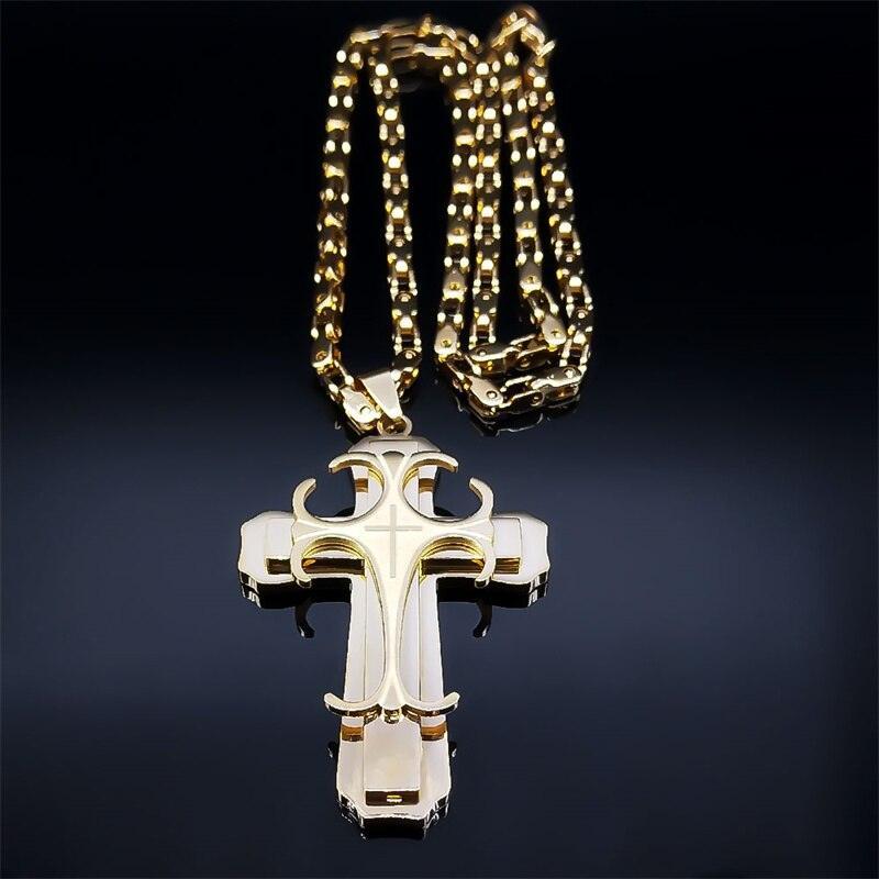 Glorious Stainless Steel Gold Colour Christ God Chain Big Cross Necklace - Christian Jewellery - The Jewellery Supermarket