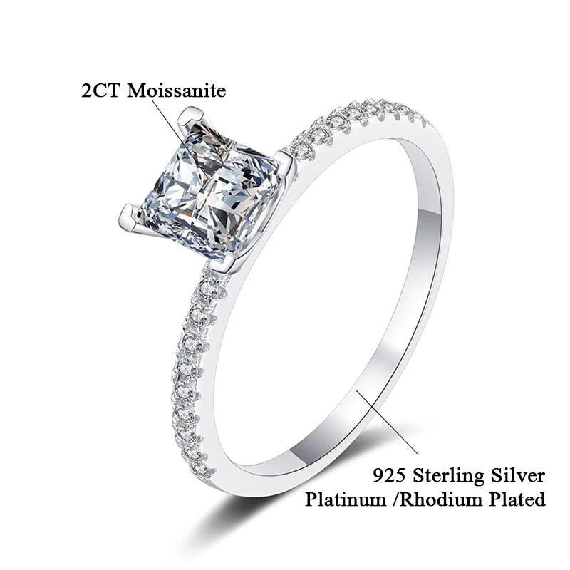 1-2CT Princess Cut High Quality Moissanite Diamonds VVS Colorless Solitaire Diamond Bridal Sets Ring - The Jewellery Supermarket
