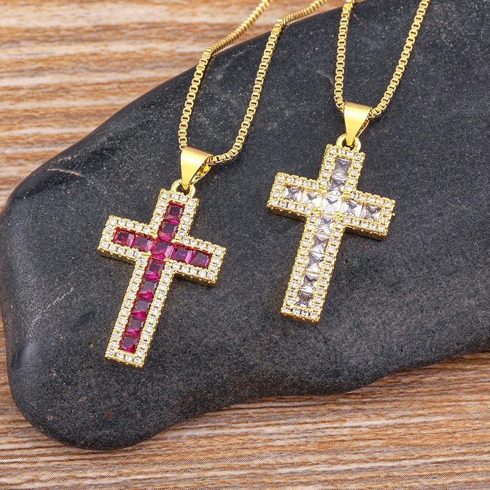 Fashion Long Chain Exquisite Multicolors Cross Pendant AAA Zircon Crystals Necklaces - Religious Jewellery - The Jewellery Supermarket