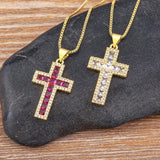Fashion Long Chain Exquisite Multicolors Cross Pendant AAA Zircon Crystals Necklaces - Religious Jewellery - The Jewellery Supermarket