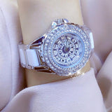Full Simulated Diamonds Gold Colour Bracelet Ceramic Strap Waterproof Quartz Luxury Brand Women Watches - The Jewellery Supermarket