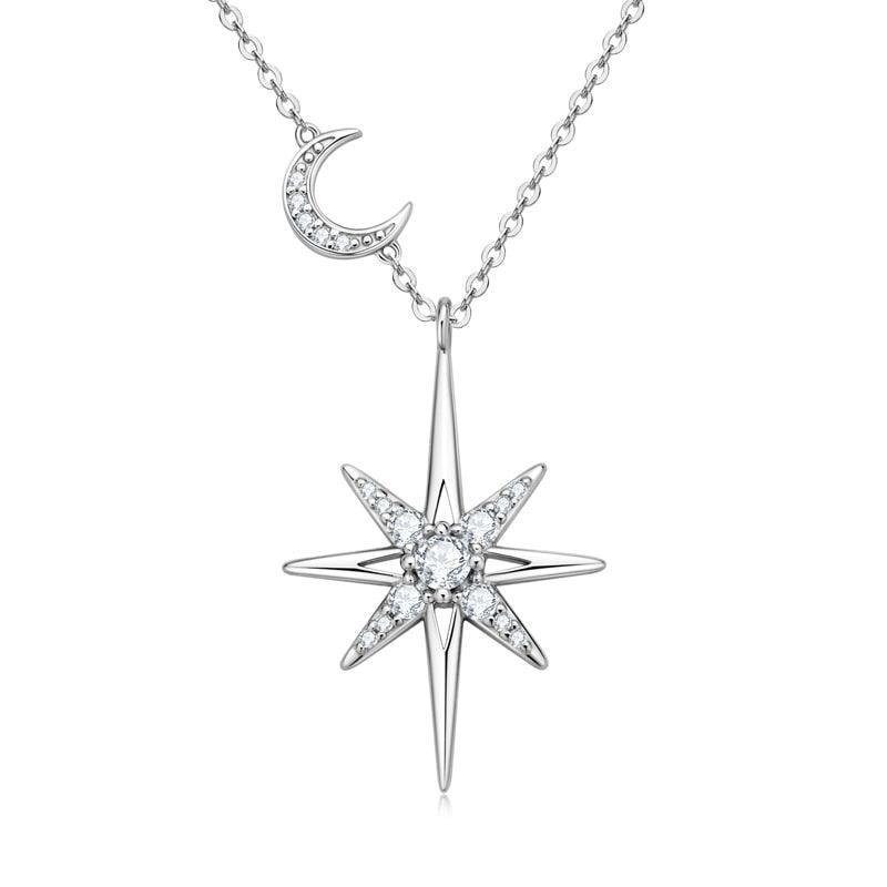 Minimalist 3mm High Quality Moissanite Diamonds Star and Moon Necklace -Birthday Gift - Fine Jewellery - The Jewellery Supermarket