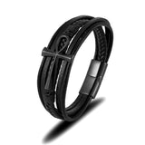 Classic Cross Egyptian Ankh Life Symbol Antique Multilayer 316L Magnetic Clasp Wrap Leather Bracelet - Religious Bangle - The Jewellery Supermarket
