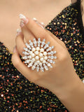 NEW VINTAGE RINGS Luxury Big Flower Pearl Promise Midi Crystal Rings - The Jewellery Supermarket