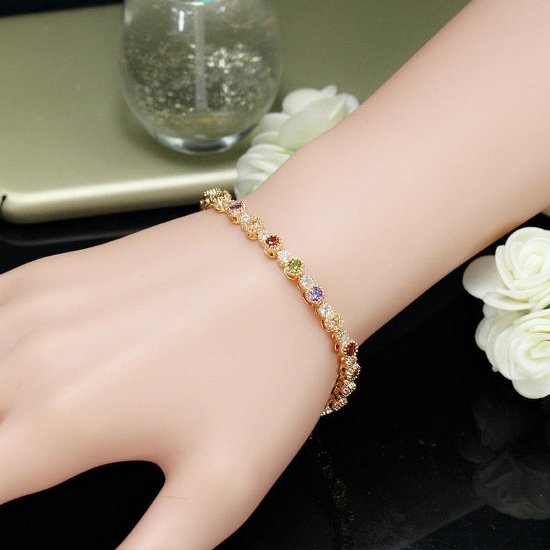 TERRIFIC Multicolor Paved Connected Round AAA+ Cubic Zirconia Simulated Diamonds Rose Gold Colour Tennis Bracelets - The Jewellery Supermarket