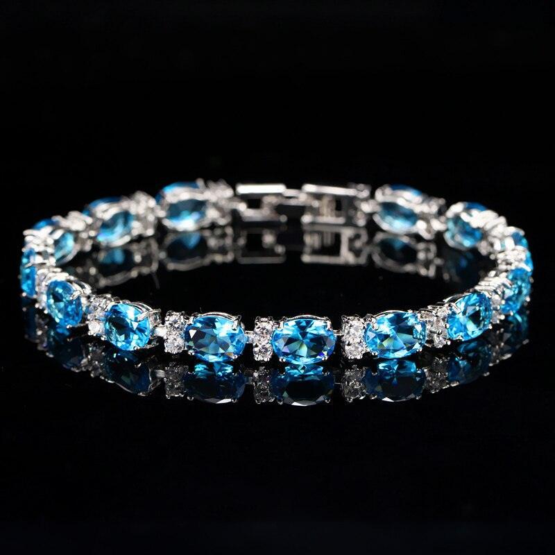 LOVELY Brilliant Light Blue AAA+ Cubic Zirconia Simulated Diamonds Fashion Tennis Bracelets - The Jewellery Supermarket