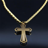 Attractive Catholic Cross Amulet CZ Crystal Gold Color Stainless Steel Pendant Chain Necklace - Christian Jewellery - The Jewellery Supermarket