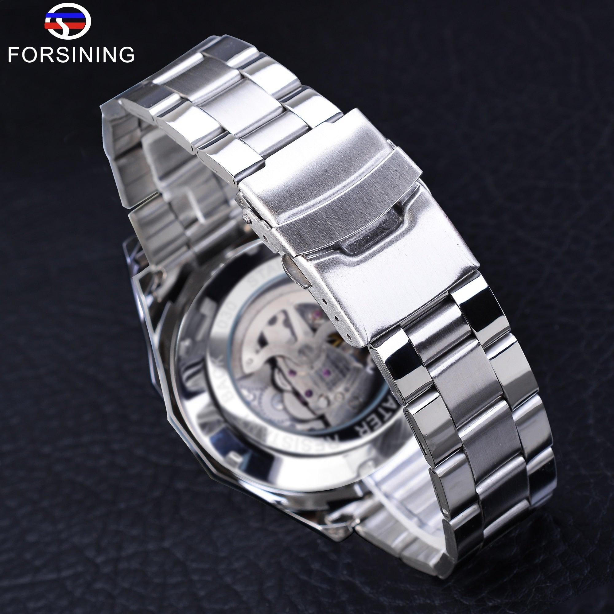 NEW - Luxury Mens Stainless Steel Skeleton Mechanical Waterproof Watch - The Jewellery Supermarket