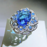 NEW VINTAGE RINGS Luxury Blue Big Flower AAA Zircon Gorgeous Ring - The Jewellery Supermarket
