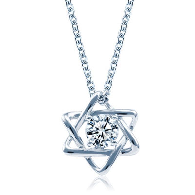 NEW Dancing Zircon Star of David Hexagram Gemstone 925 Silver Necklace - The Jewellery Supermarket