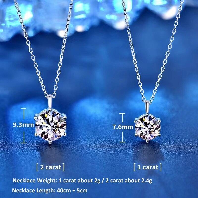 Super 1 or 2 Carat 6 Prong Real High Quality Moissanite Diamonds Necklace For Women - Luxury Fine Jewellery - The Jewellery Supermarket