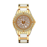 Full Simulated Diamonds Gold Colour Bracelet Ceramic Strap Waterproof Quartz Luxury Brand Women Watches - The Jewellery Supermarket