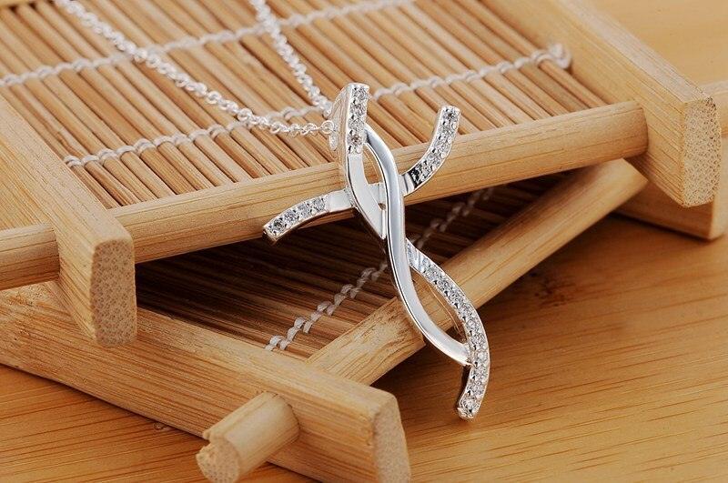 925 Sterling Silver Creative Cross AAA CZ Crystals Pendant Necklace For Women - Fashion Jewellery Ideal Gifts - The Jewellery Supermarket