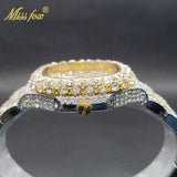 Outstanding Simulated Diamonds Iced Out Hip Hop Stylish Quartz Double Dial Heavy Gold Colour Watch For Men - The Jewellery Supermarket