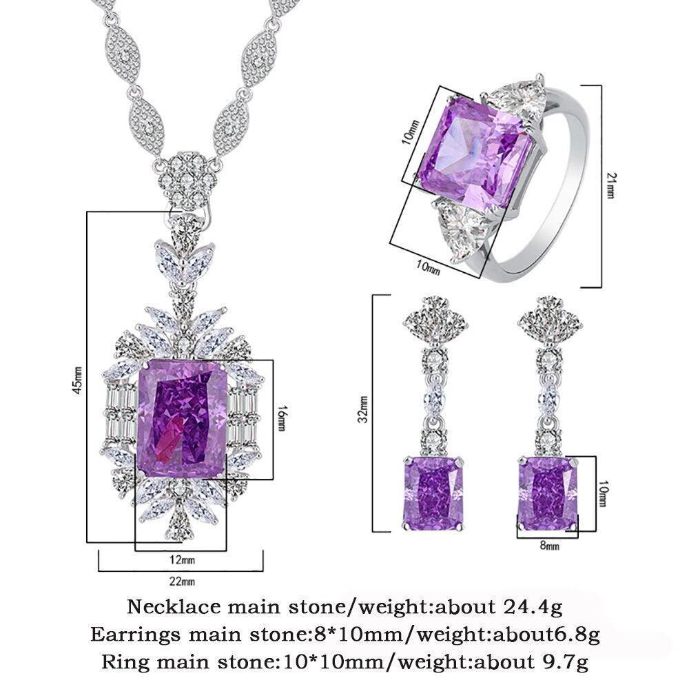 NEW ARRIVAL - Charming Lab Amethyst Gemstone Lab Diamond Silver 925 Wedding Jewelry Sets for Women - The Jewellery Supermarket