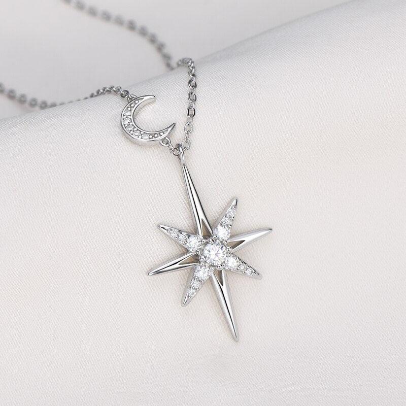 Minimalist 3mm High Quality Moissanite Diamonds Star and Moon Necklace -Birthday Gift - Fine Jewellery - The Jewellery Supermarket