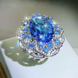 NEW VINTAGE RINGS Luxury Blue Big Flower AAA Zircon Gorgeous Ring - The Jewellery Supermarket
