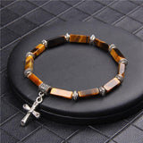 Fashion Cross Lapis lazuli, Natural Tiger Eye and Natural Stones Charms Pendant Bracelets - Christian Jewellery - The Jewellery Supermarket
