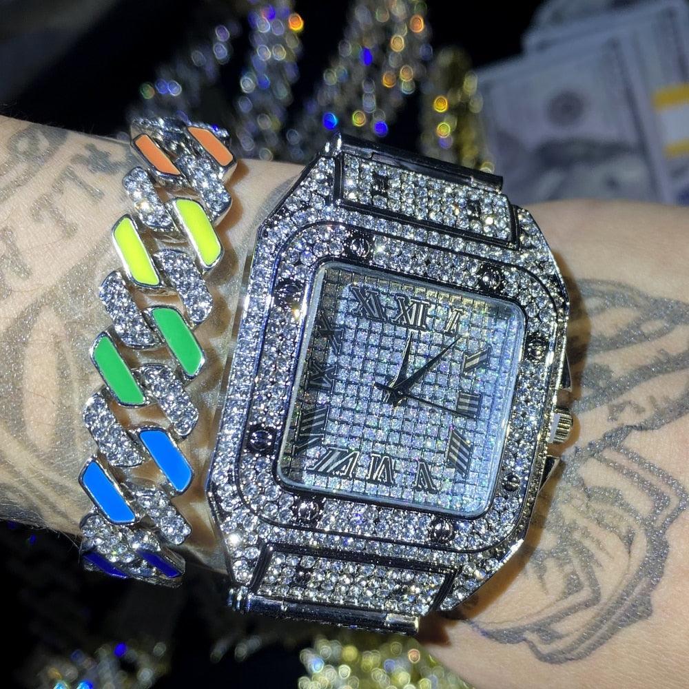 New Hip Hop Iced Out Square Simulated Diamonds Watch - Sparkling Quartz Fashion Classic Watches - The Jewellery Supermarket