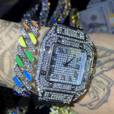 New Hip Hop Iced Out Square Simulated Diamonds Watch - Sparkling Quartz Fashion Classic Watches - The Jewellery Supermarket