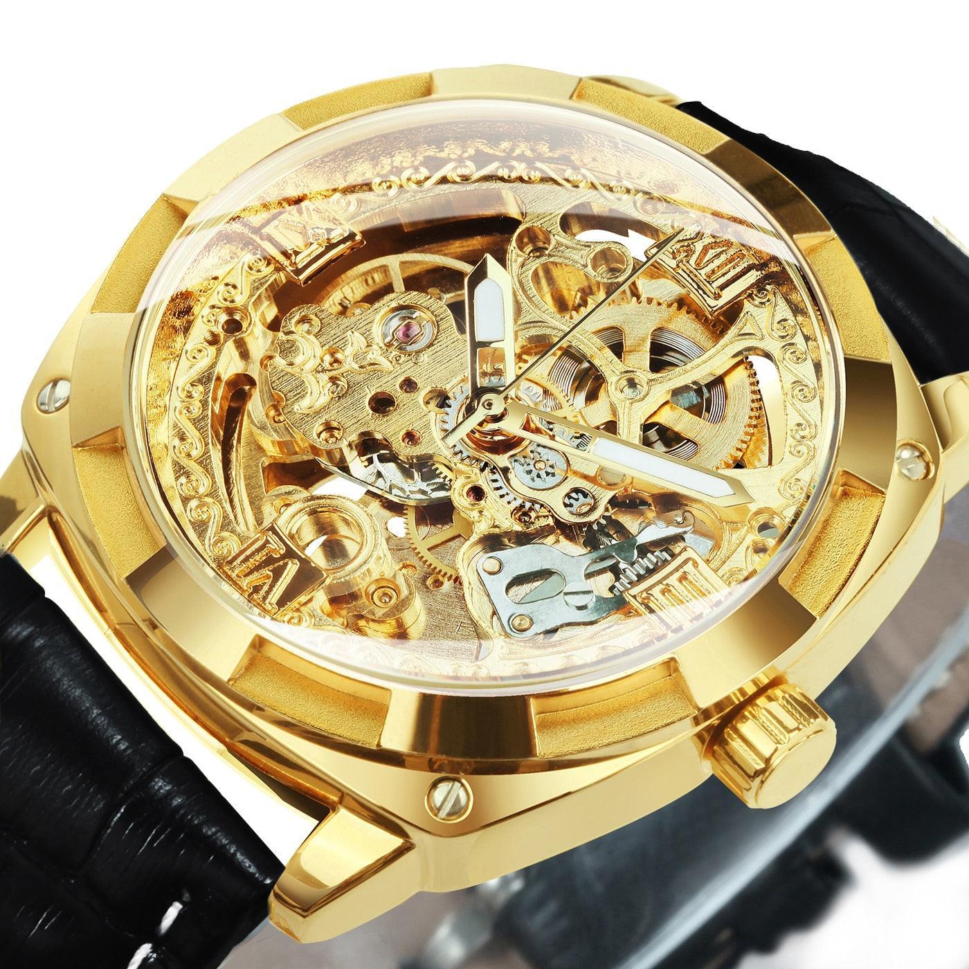 BEST GIFTS Luxury Mens Transparent Skeleton Mechanical Automatic Engraving Relogio Masculino Watch - The Jewellery Supermarket