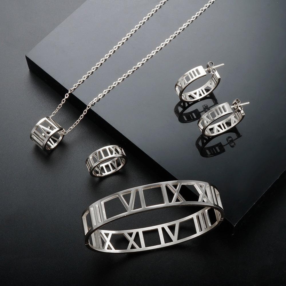 BEST SELLER New Design Hollow Roman Numerals Stainless Steel Jewellery Set for Women  - Fashion Jewellery - The Jewellery Supermarket