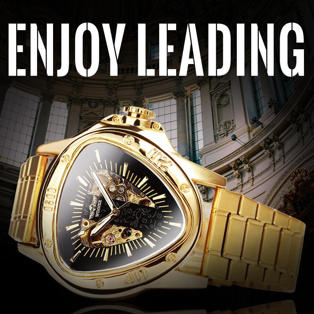 NEW - Men Golden Triangle Skeleton Mechanical Automatic Sport Watch - The Jewellery Supermarket