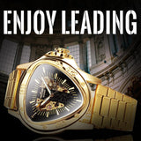 NEW - Men Golden Triangle Skeleton Mechanical Automatic Sport Watch - The Jewellery Supermarket