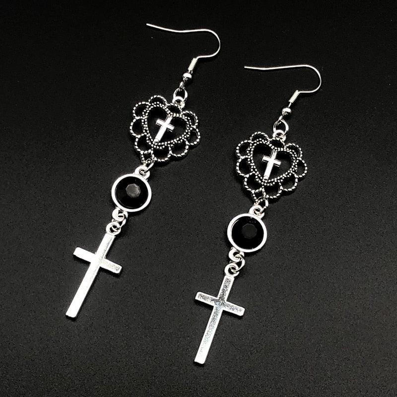 Aesthetic Style Hollow Heart Cross Pendant Earrings - Religion Fashion Art Fairy Grunge Religious Gift for Women - The Jewellery Supermarket