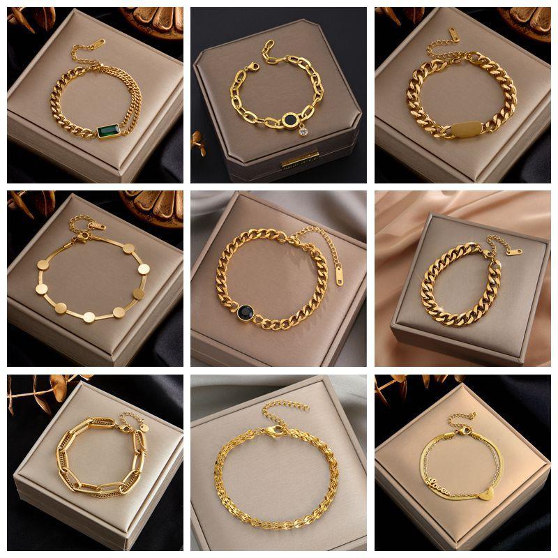 316L Stainless Steel Fashion Link Chain Bangle Charm Bracelets for Women - Exquisite Gold Colour Jewellery - The Jewellery Supermarket