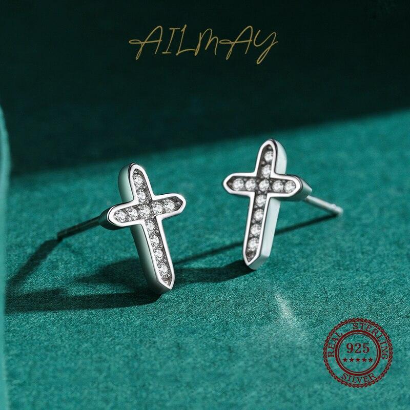 Popular Cross Dazzling Silver AAA+ Zircon Stud Fashion Classic Earrings - Fine Christian Jewellery - The Jewellery Supermarket
