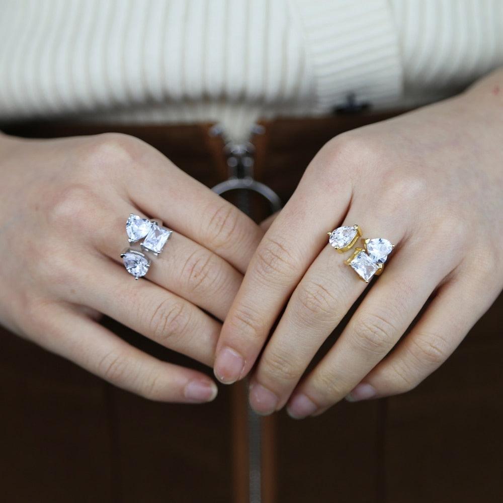 NEW ARRIVAL - AAA+ Cubic Zirconia Diamonds Open Adjusted Geometric Rings - The Jewellery Supermarket