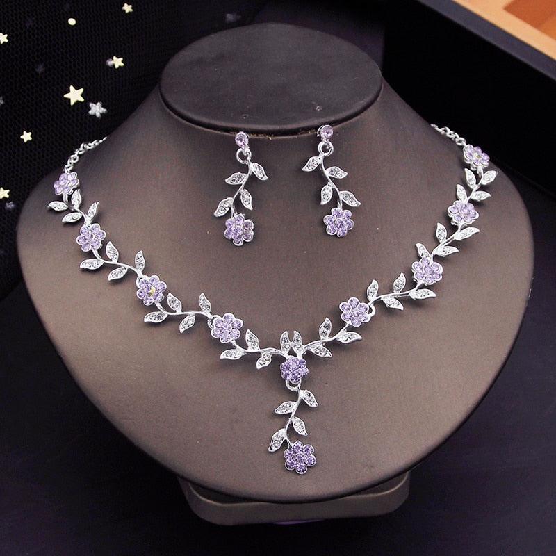 New Luxury Fashion Flower Choker Necklace Earrings Necklace Sets - Rhinestone Jewellery Sets for Women - The Jewellery Supermarket