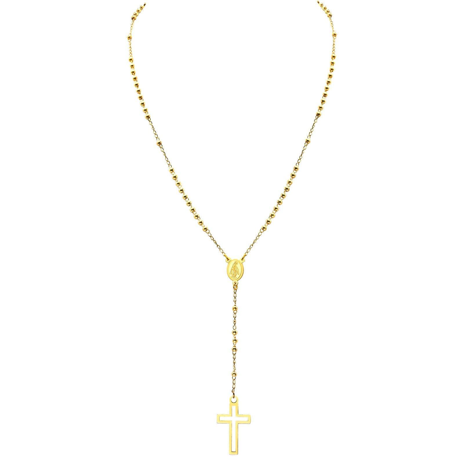 Black Gold Color Stainless Steel Women Cross Rosary Necklace Cross Pendant - Prayer Church Jewellery - The Jewellery Supermarket