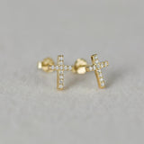 Minimalist Sterling Silver CZ Zircon Crystals Stud Earrings - Geometric Cross Gold Silver Colour Fashion Jewellery - The Jewellery Supermarket