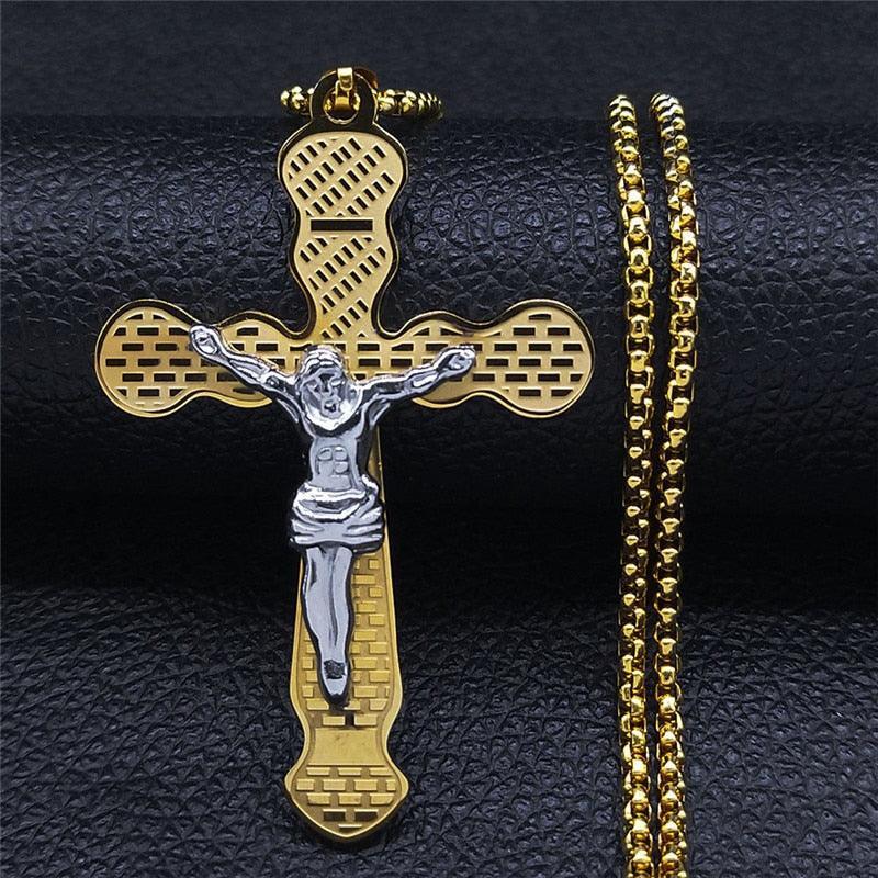 Gold Silver Color Stainless Steel Multilayer Big Long Cross Jesus Pendant Necklace for Women/Men Jewellery  - The Jewellery Supermarket