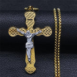 Gold Silver Color Stainless Steel Multilayer Big Long Cross Jesus Pendant Necklace for Women/Men Jewellery  - The Jewellery Supermarket