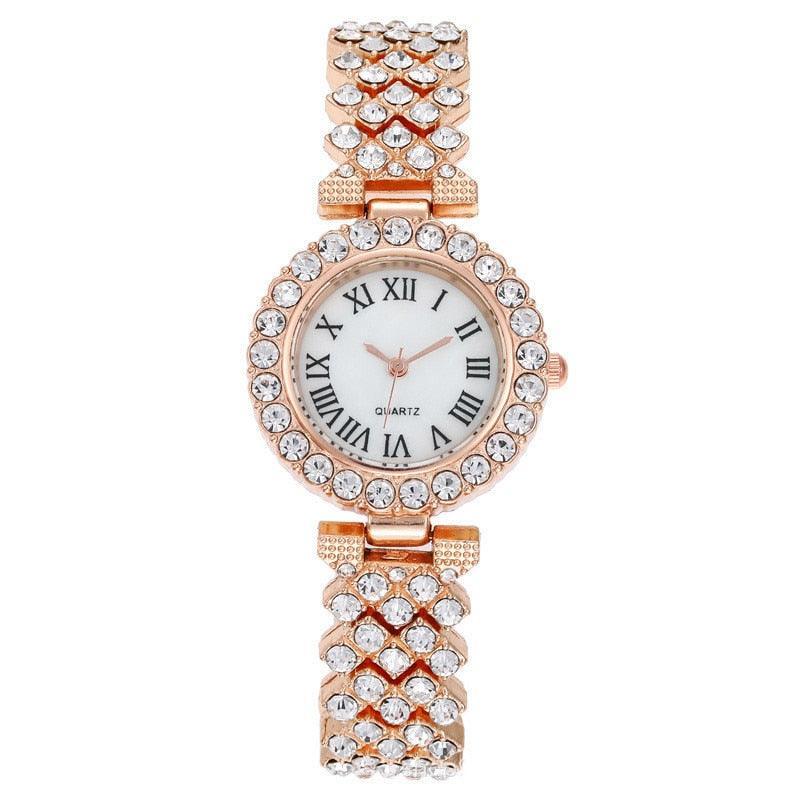 Best Selling Luxury Blig Fashion Brand Simulated Diamonds Steel Band Watch Bracelet Set - Ideal Gifts - The Jewellery Supermarket