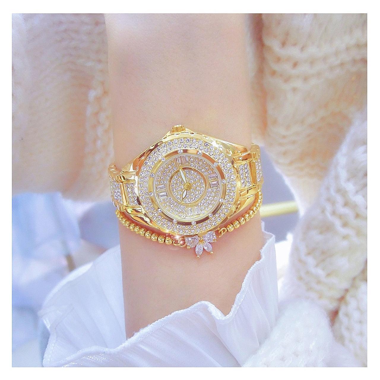Fashion Bling Simulated Diamonds Gold Rose Gold Silver Original Elegant Ladies Watch With Bracelet Set - Ideal Gift - The Jewellery Supermarket
