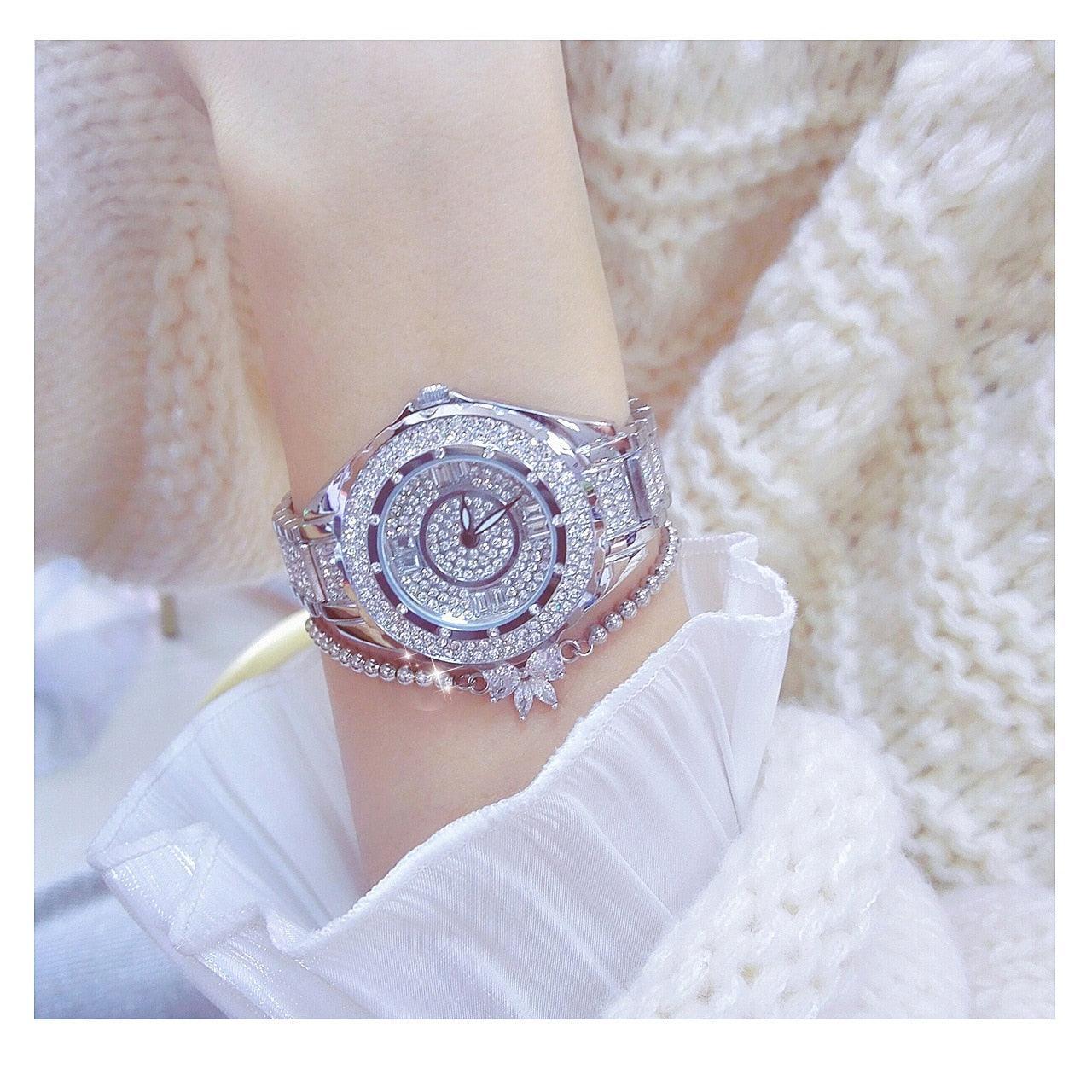 Fashion Bling Simulated Diamonds Gold Rose Gold Silver Original Elegant Ladies Watch With Bracelet Set - Ideal Gift - The Jewellery Supermarket