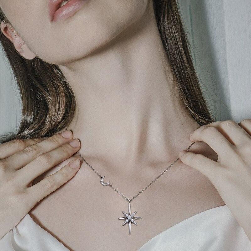 Minimalist 3mm High Quality Moissanite Diamonds Star and Moon Necklace -Birthday Gift - Fine Jewellery - The Jewellery Supermarket