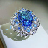 NEW VINTAGE RINGS Luxury Blue Big Flower AAA Zircon Gorgeous Ring - The Jewellery Supermarket