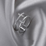 Elegant Silver Color Double Cross Flashing AAA Zircon Crytals Open Rings for Women - Christian Fashion Jewellery - The Jewellery Supermarket