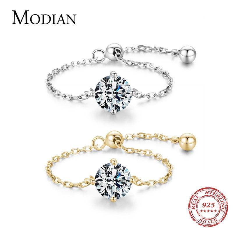 Adjustable Chain Link Female Rings Silver Ten Hearts Sparkling AAAA Simulated Diamonds Rings - Fine Jewellery - The Jewellery Supermarket