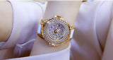 Full Simulated Diamonds Gold Colour Bracelet Ceramic Strap Waterproof Quartz Luxury Brand Women Watches - The Jewellery Supermarket