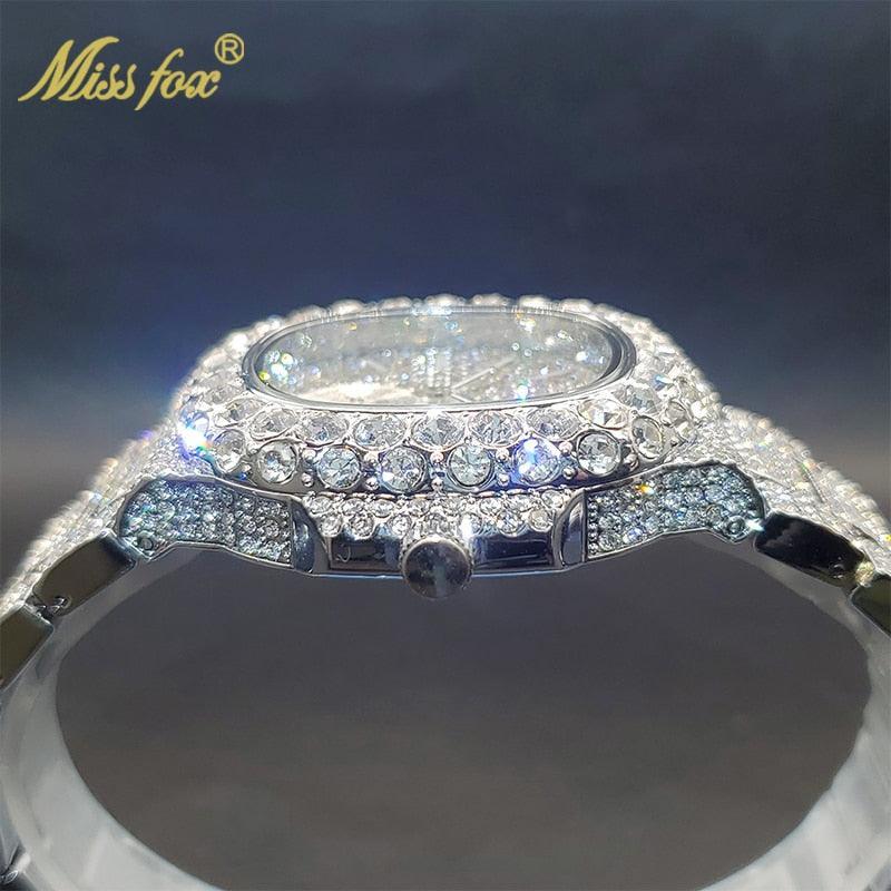 Outstanding Simulated Diamonds Iced Out Hip Hop Stylish Quartz Double Dial Heavy Gold Colour Watch For Men - The Jewellery Supermarket