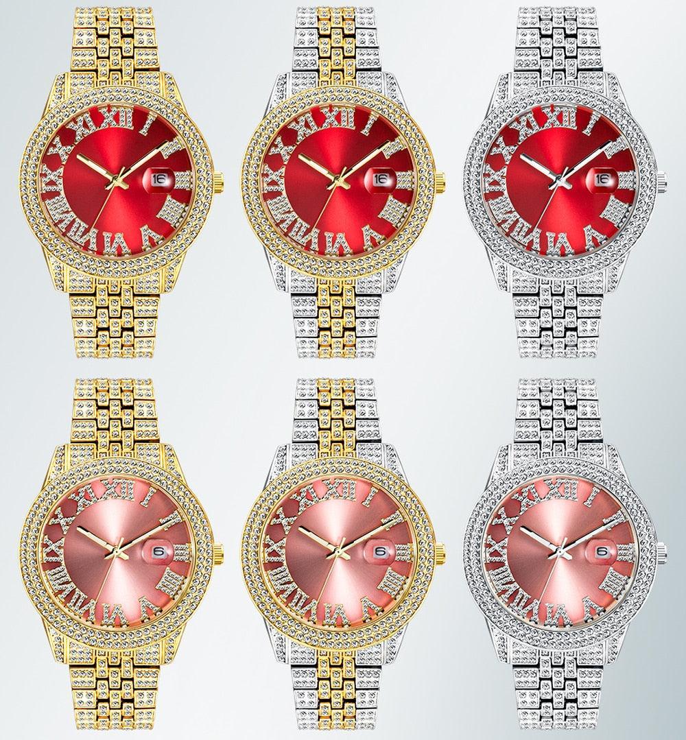 NEW Elegant Stylish Iced Out Simulated Diamond Top Brand Date Waterproof Quartz Fashion Watch - The Jewellery Supermarket